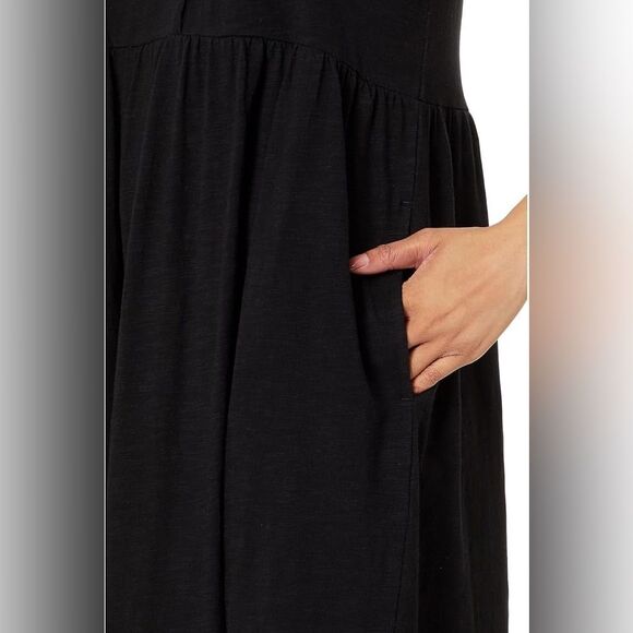 Pact Relaxed Slub Knit Organic Cotton Henley Tank Midi Dress Black Size Small - Picture 3 of 13
